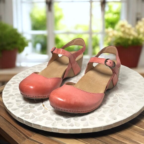 Dansko Tiffani Supportive Coral Leather Wedge Mary Jane Sandal EU 39 Comfortable - Picture 7 of 13